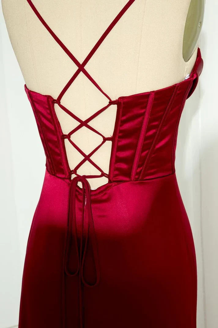 Enchanting Satin Backless Lace-up Mermaid Long Prom Dress Party Dress Evening Dress HZ1024