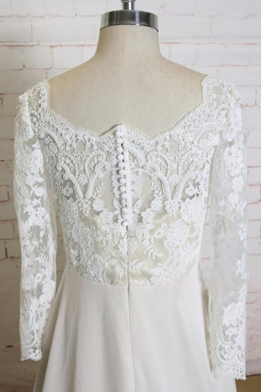 Appliques Long Sleeve Chiffon A-line Wedding Dress