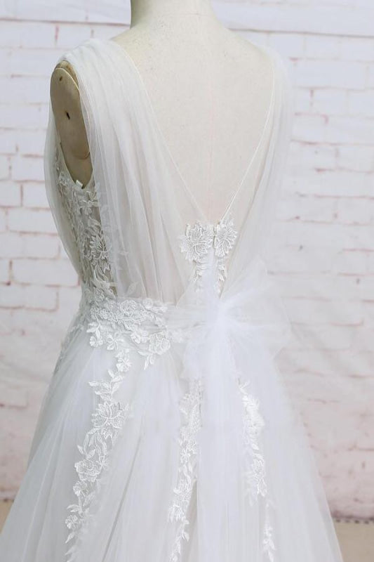 Appliques Tulle Ruffle A-line Wedding Dress