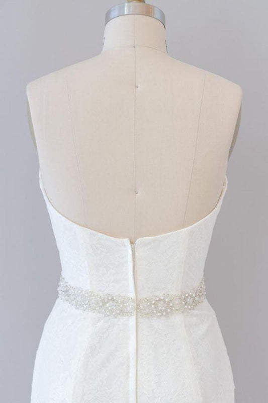 Awesome Ruffle Strapless Lace Sheath Wedding Dress
