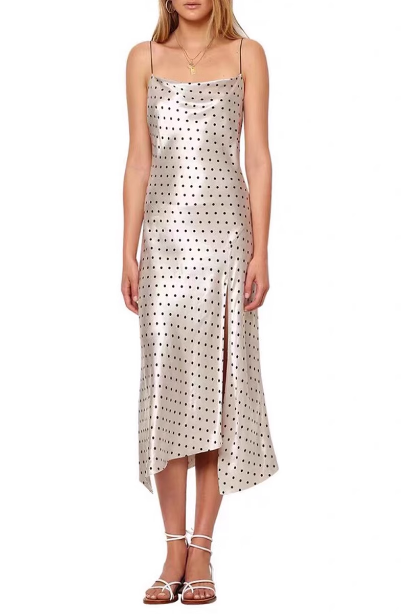 New Fashion Silvery Spot Irregular Hem Design A-line Spaghetti Strap Women Party Dress HZ1024