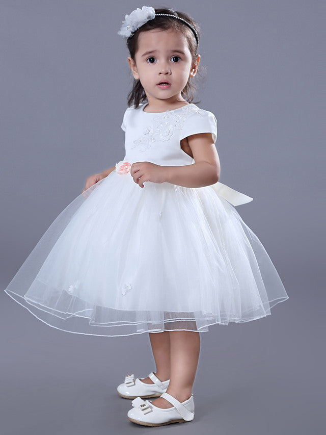 Beautiful Jewel Ball Gown Flower Girl Dress with Satin Tulle and Beadings Embroidery