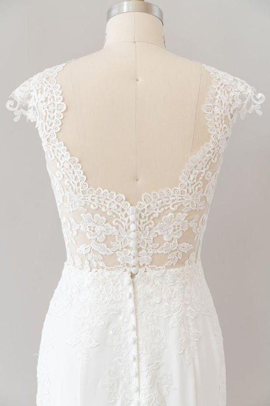 Cap Sleeve Illusion Lace Sheath Wedding Dress