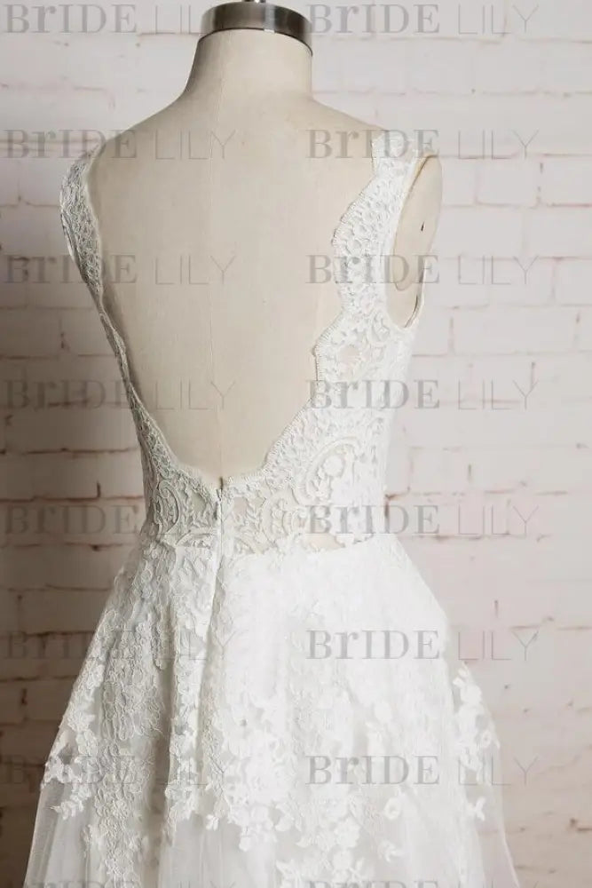 Chic V-neck Appliques Tulle A-line Wedding Dress