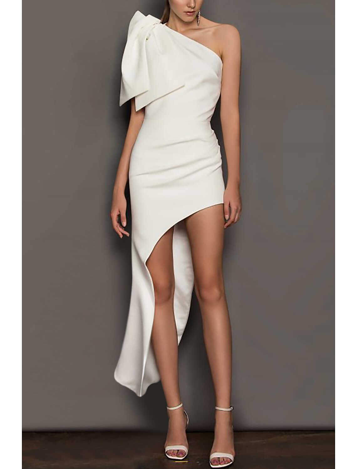 Sheath / Column Cocktail Dresses Minimalist Dress Party Wear Birthday Asymmetrical Sleeveless One Shoulder Fabric with Pure Color