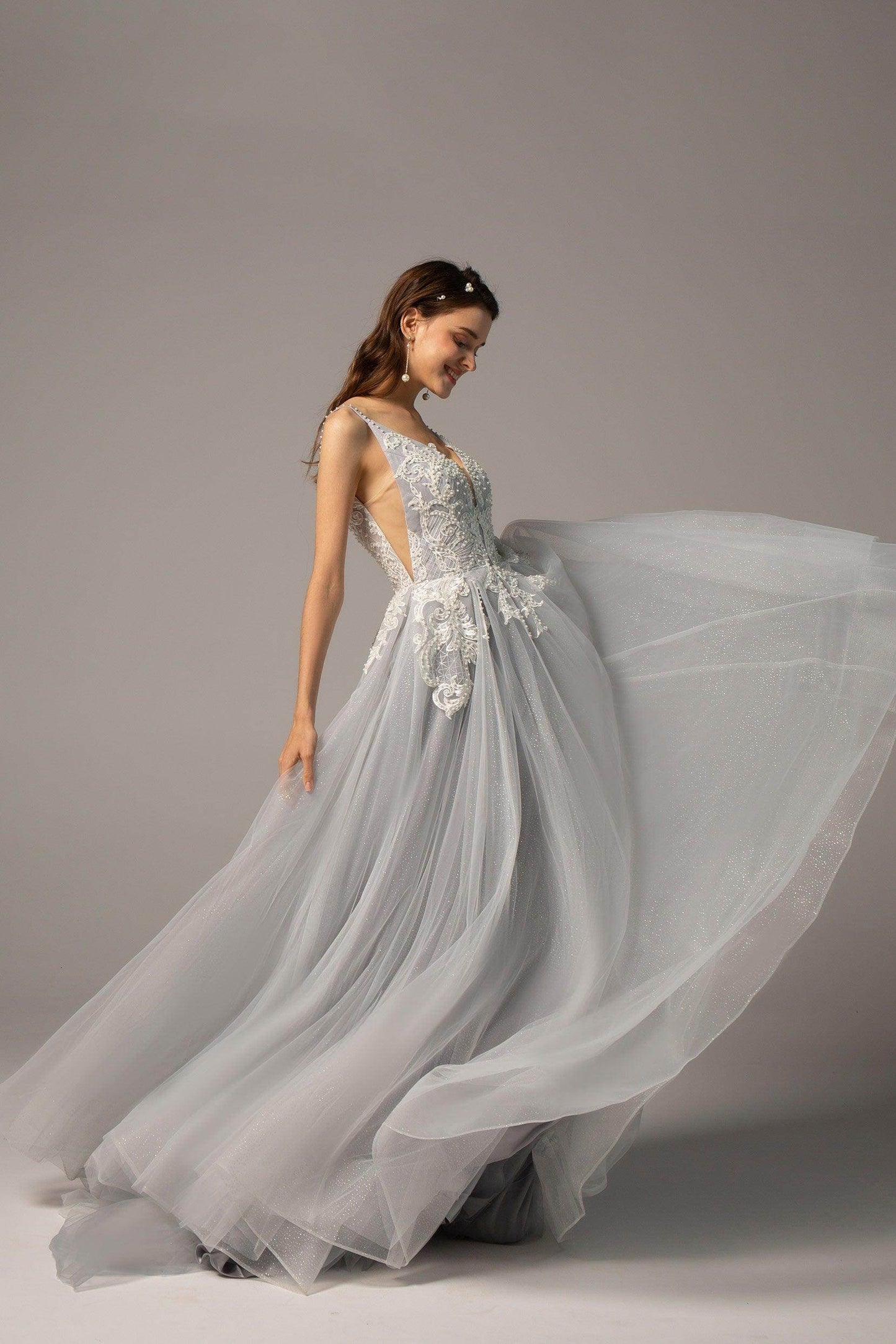 A-Line Court Train Tulle Wedding Dress CW2237