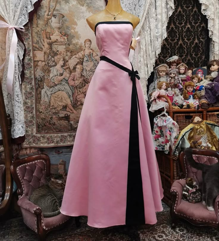 Pink Strapless A-Line Satin Vintage Long Formal Evening Party Dresses, HZ0319