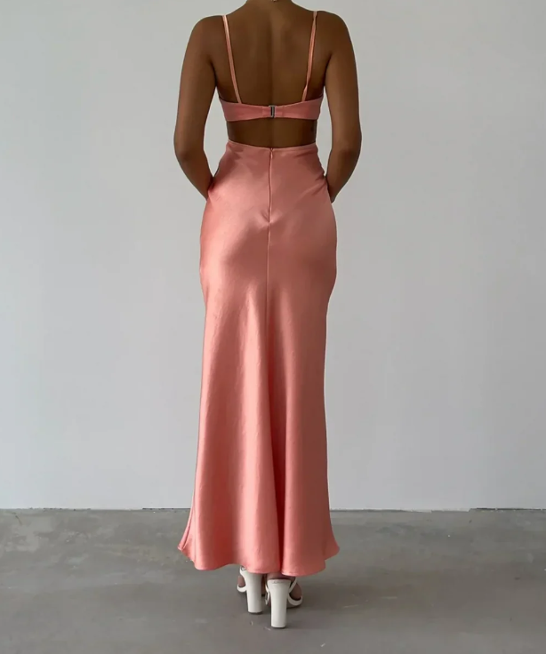 Elegant Pink Prom Dress Satin Sheath Spaghetti Strap Evening Gown Long Party Dress Formal Dress HZ1024
