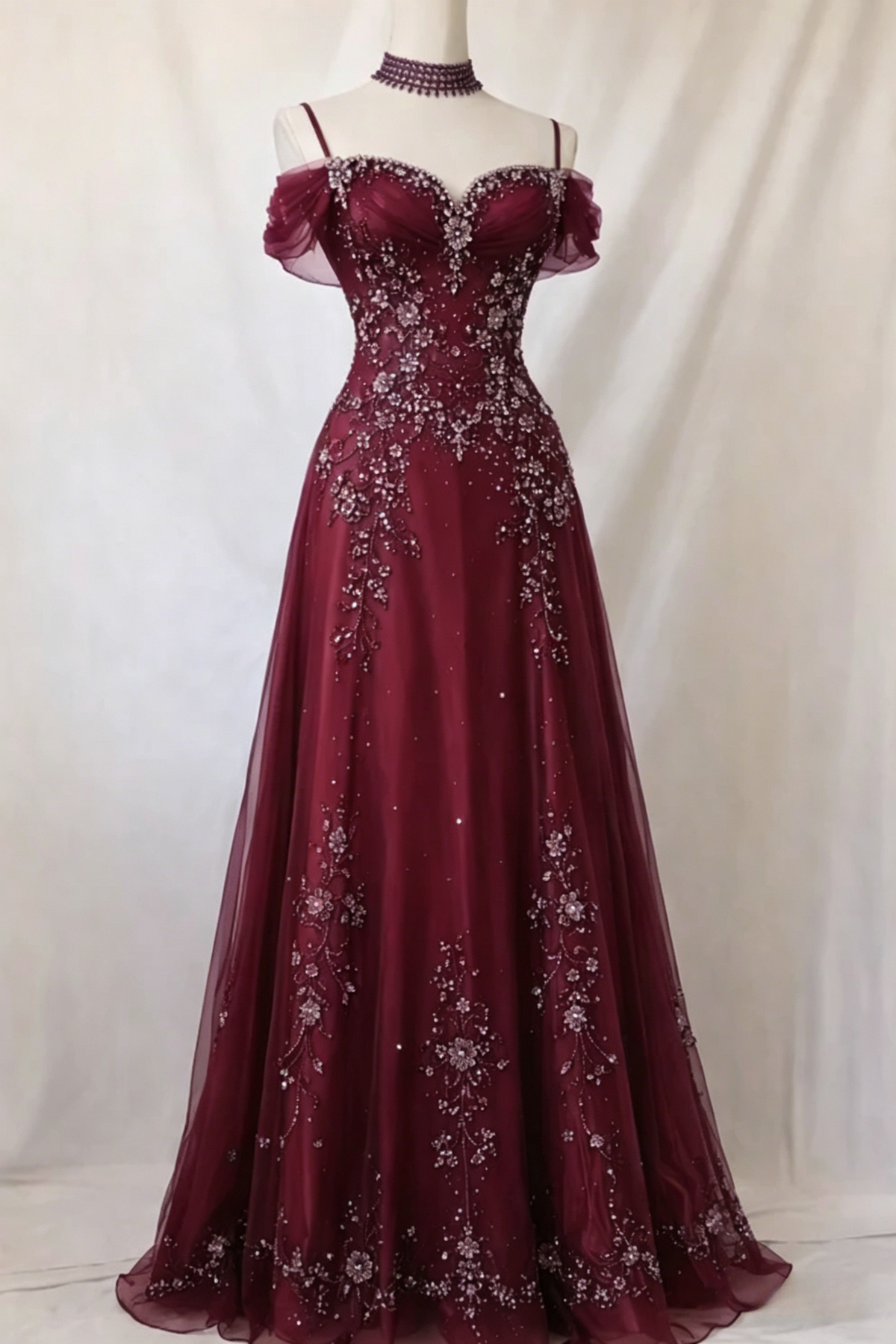 Classy Purple Prom Dress Chiffon Beaded Off-shoulder A-Line Evening Dress Sleeveless Birthday Dress DP05234