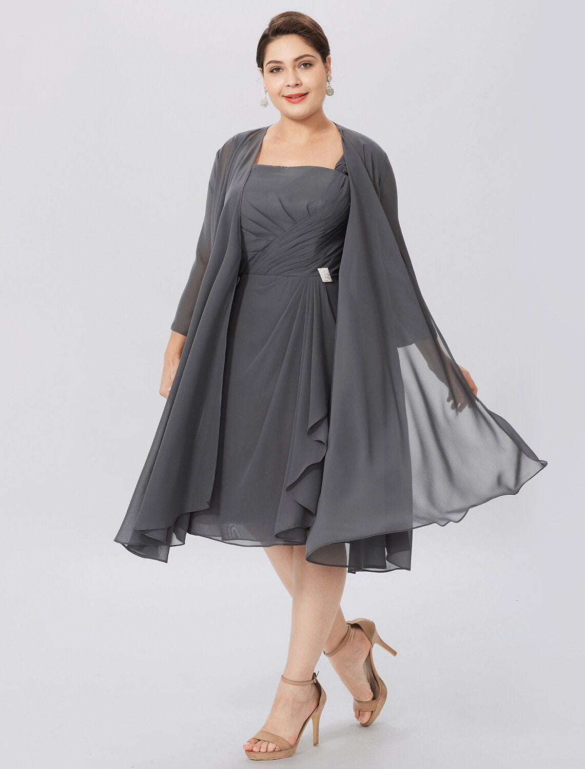 Aimishang A-Line Mother of the Bride Dress Formal Plus Size Elegant Straps Knee Length Chiffon Sleeveless yes with Criss Cross Pleats