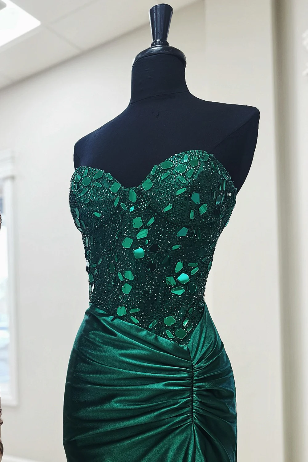 Sweetheart Strapless Mirror-Cut Sequins Mermaid Long Prom Dress with Slit