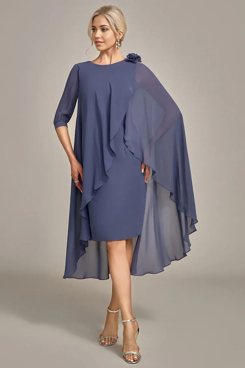 Sheath/Column Beaded Knee-Length Chiffon Mother of the Bride Dress