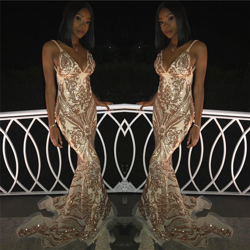 Fashion Sheath Sequins Sleeveless Open Back Prom Dress