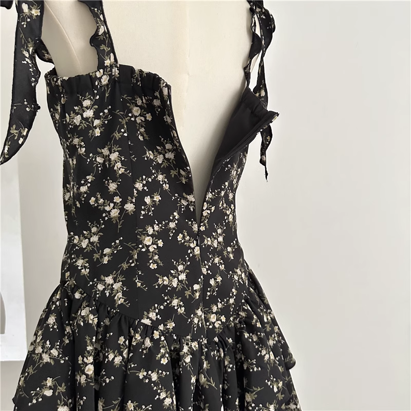 New Simple Floral Design A-line Sleeveless Spaghetti Strap Dress HZ1024