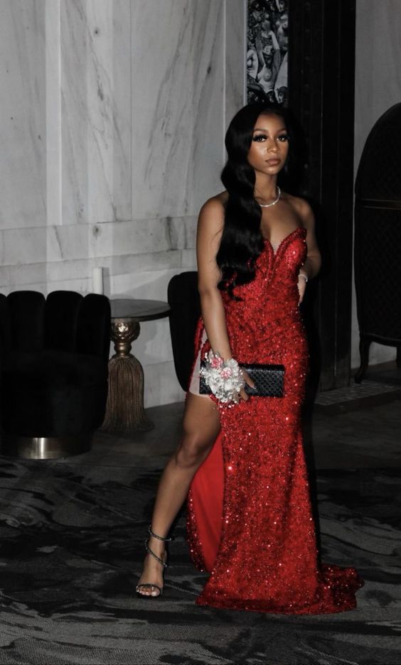 Red Sequins Long Prom Dress Sexy Evening Dress cc403