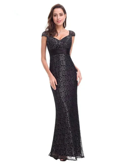 Glamorous Cap Sleeve Lace Mermaid Long Evening Gowns Online