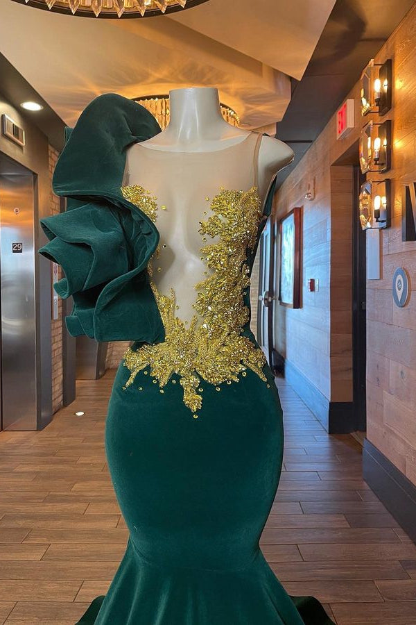 Glamorous Green Sheer Tulle Scoop Mermaid Appliques Sleeveless Prom Dress
