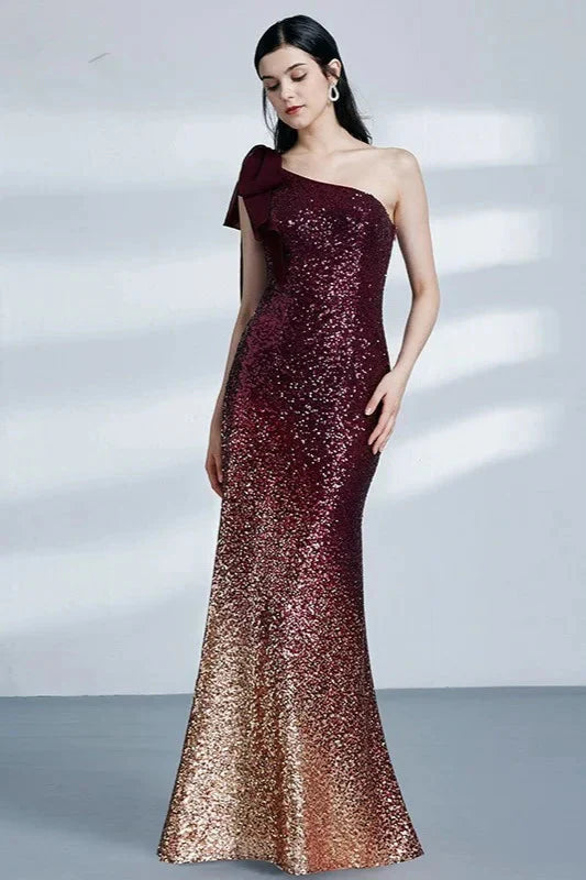 Glamorous Ombre Seuqins Prom Dresses Mermaid One Shoulder Evening Gowns