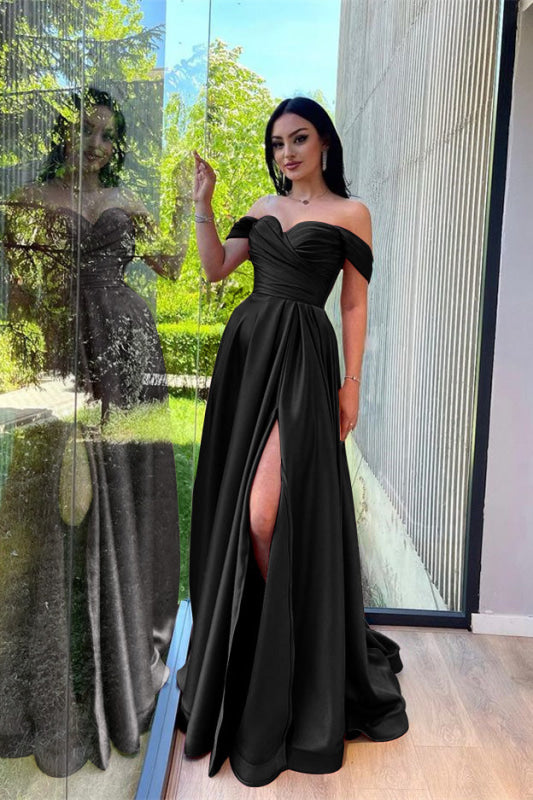 Glorious Dusty Pink Off-The-Shoulder Evening Dress Front Split Prom Dress Sweetheart