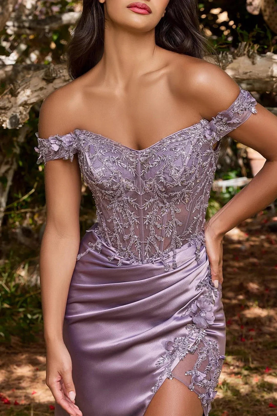 Gorgeous Wisteria Off-the-Shoulder Mermaid Evening Dress Slit With Appliques