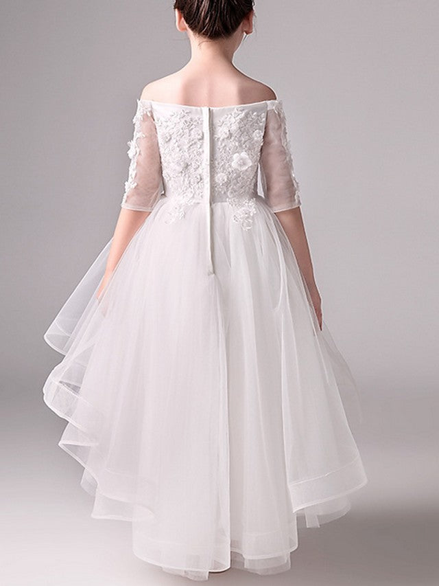 Half Sleeve Off Shoulder A-Line Flower Girl Dresses Tulle With Beading Appliques