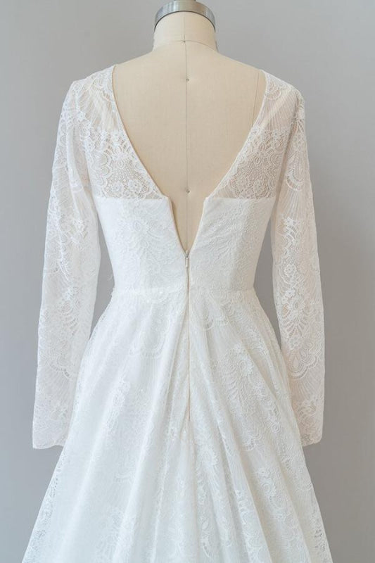 Illusion Long Sleeve Lace A-line Wedding Dress