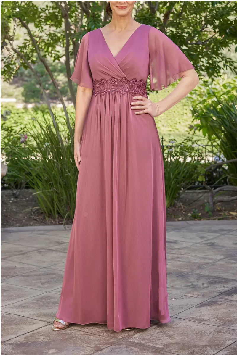 A-line V-neck short sleeved elegant oversized mother of the bride dress