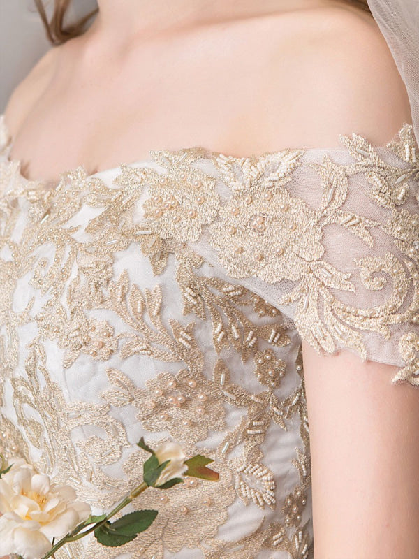 Lace Appliqued Ball Gown Wedding Dresses Off Shoulder Bridal Dress