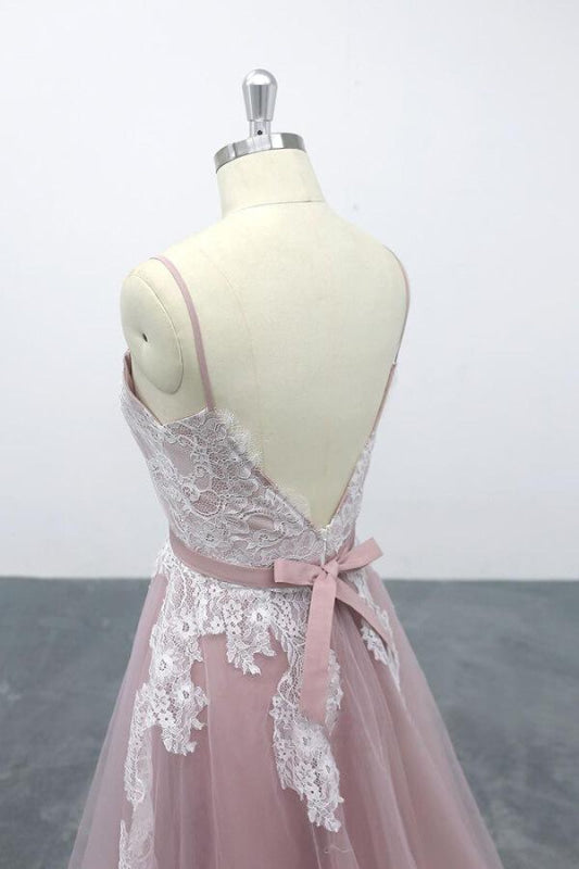 Lace Tulle Spaghetti Strap A-line Wedding Dress