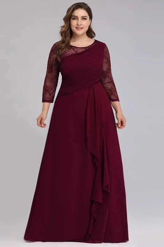 Long Sleeve Plus Size Prom Dress With Lace Long Chiffon Evening Gowns