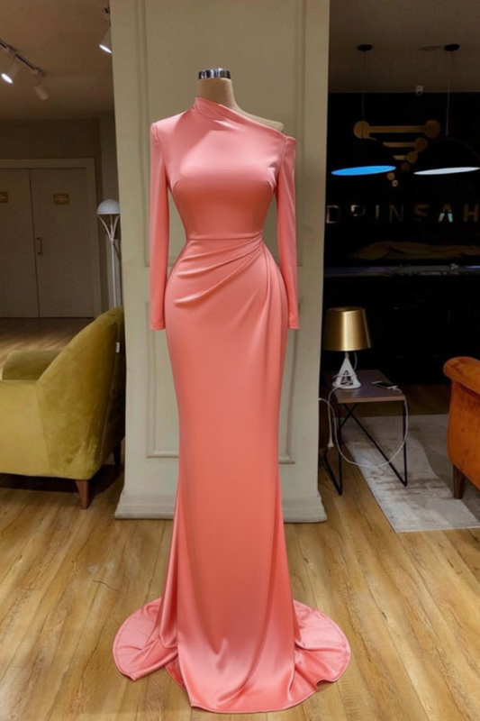 Long Sleeves Mermaid Prom Dress Satin Evening Dress White