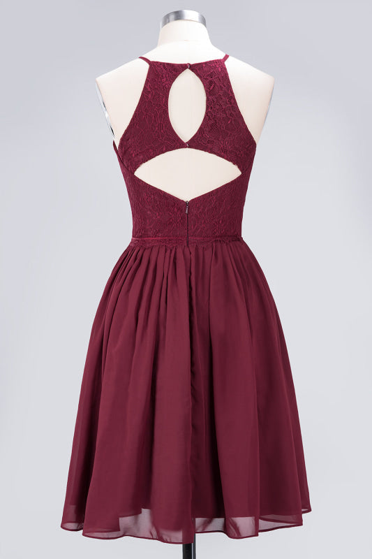 Lovely Floral Lace Halter Short Bridesmaid Dress