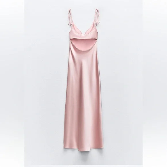 Vintage Sheath Spaghetti Straps Pink Satin Evening Dress Prom Dresses Long Birthday Outfits HZ1024
