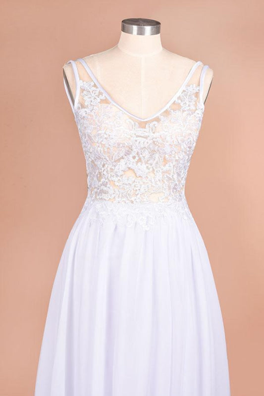 Open Back V-neck Lace Chiffon Wedding Dress