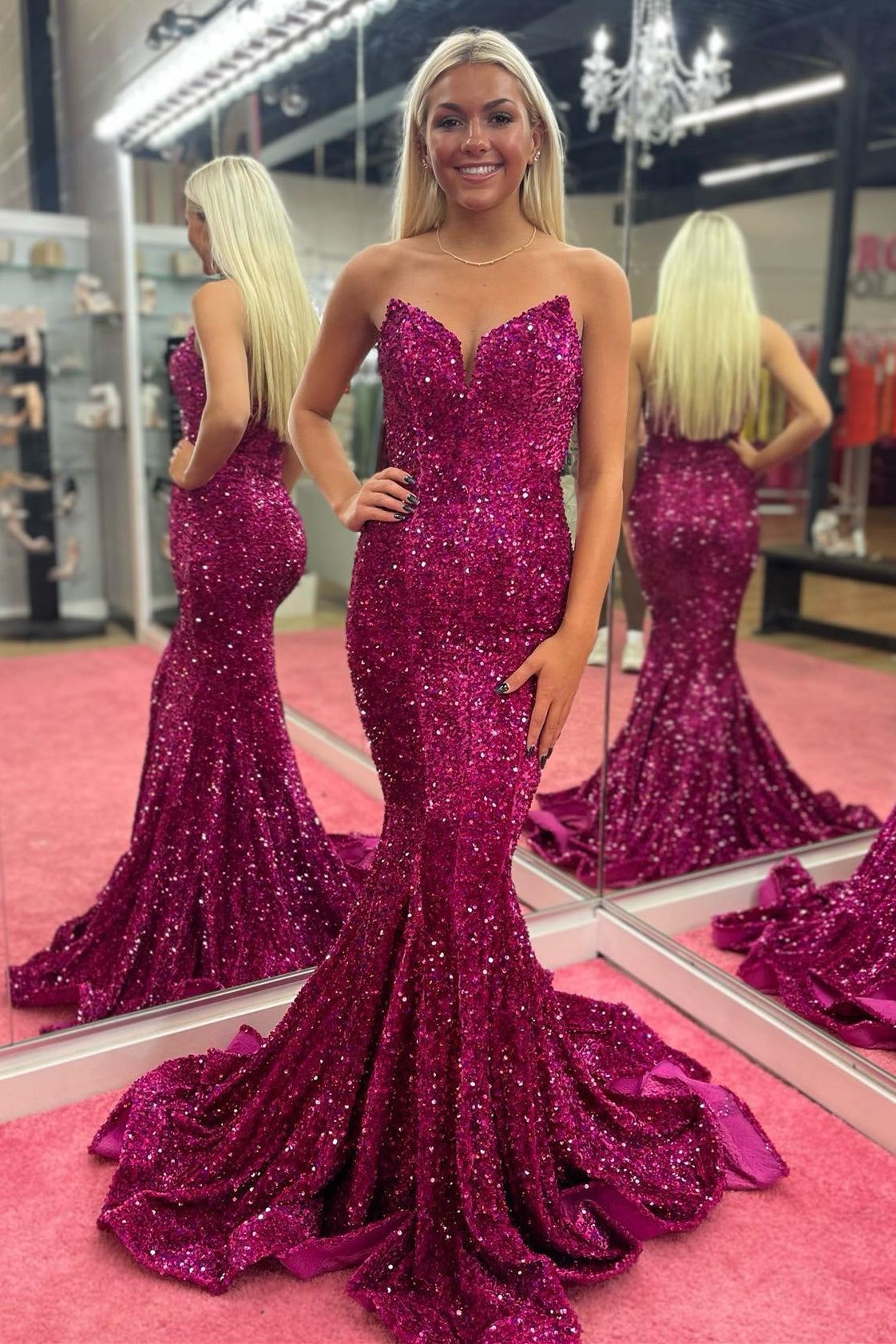 Trumpet Fuchsia Sequins Long Formal Dress