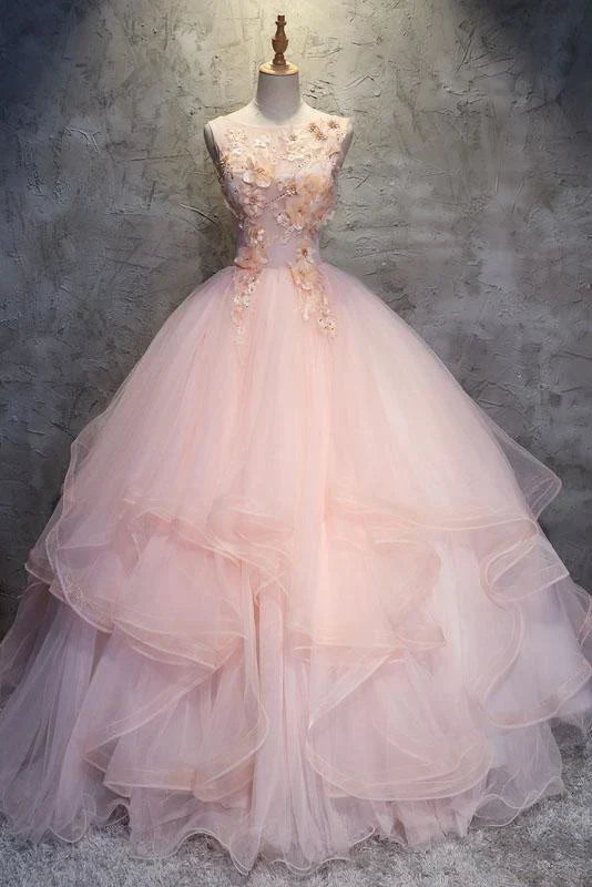 Ball Gown Long Prom Dress Flowers Gorgeous Quinceanera Dresses With Flowers