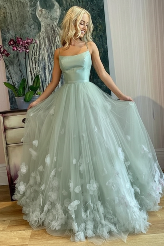 Spaghetti Straps Pink Floral Long Prom Dress Floral Long Formal Evening Dress