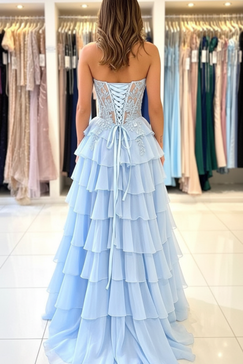 Sweetheart Aline Prom Dress with High Split Appliques Corset Evening Dress