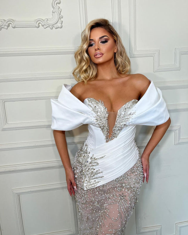 White Charmeuse Wedding Dress Tulle Sleeveless