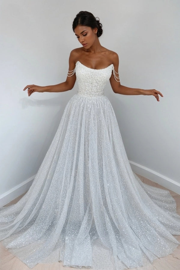 Sparkly Sky Blue Off-the-Shoulder Prom Dress Long with Sequins