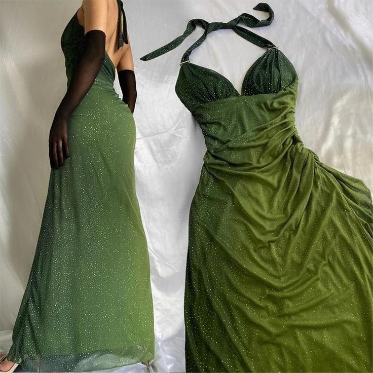 Shiny Green Gradient Long Chiffon Ball Gown Prom Dress Celebrity Dresses