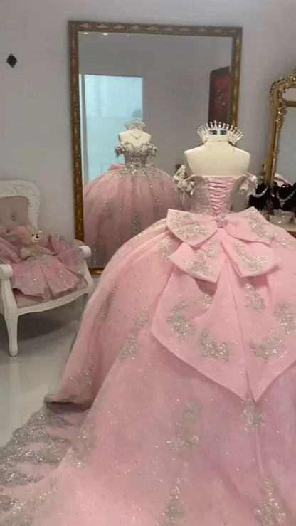 Elegant Sweetheart Pink Beaded Applique Sweet 16 Quinceanera A-Line Floor-length Prom Dress Birthday Dress Evening Dress Ball Gown HZ1024