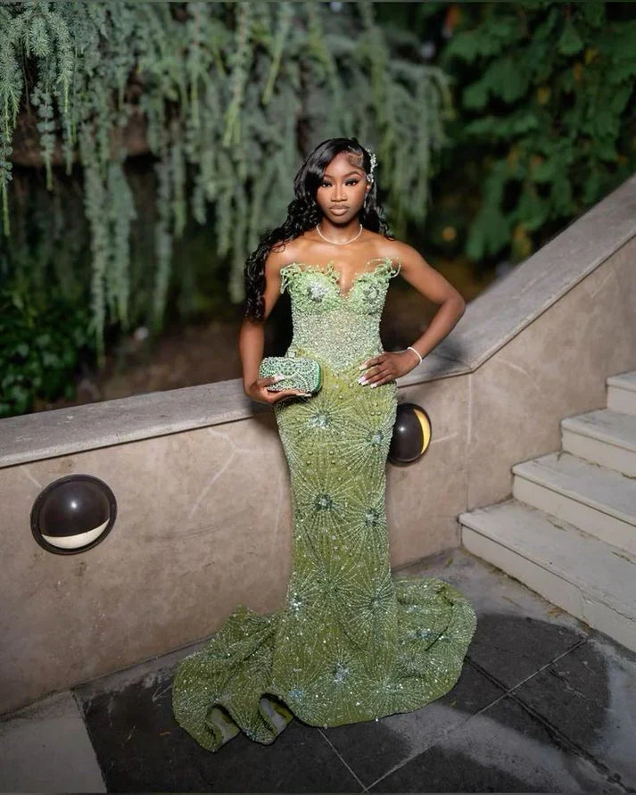 Gorgeous Green Beaded Prom Dress Long Sweetheart Evening Dress Mermaid Formal Dress HZ1024