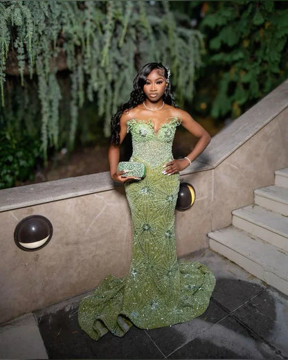 Gorgeous Green Beaded Prom Dress Long Sweetheart Evening Dress Mermaid Formal Dress HZ1024