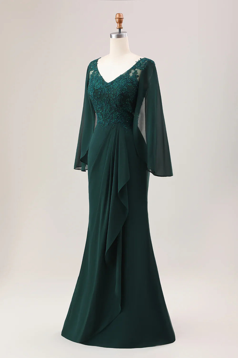 Mermaid Glitter Chiffon Long Sleeves Mother of Bride Dress