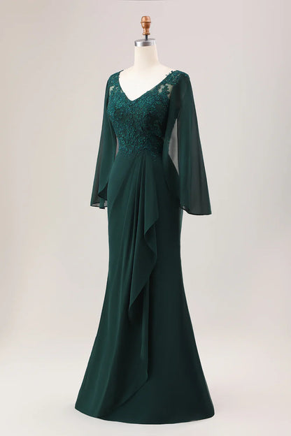 Mermaid Glitter Chiffon Long Sleeves Mother of Bride Dress