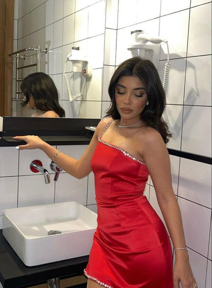 Red Bodycon Dress Sexy Mini Dress With Beaded Red Party Dress cc273