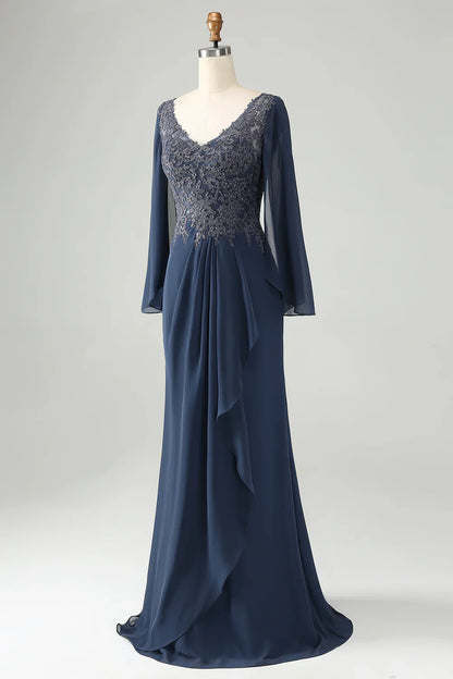 Mermaid V Neck Beaded Mother of Bride Dress with Appliques