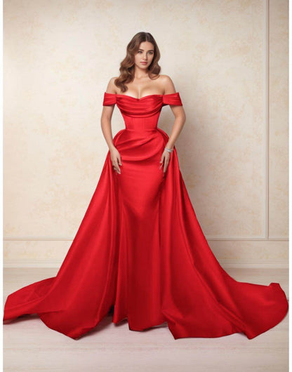 A-Line Chapel Train Satin Prom Dress CS0416