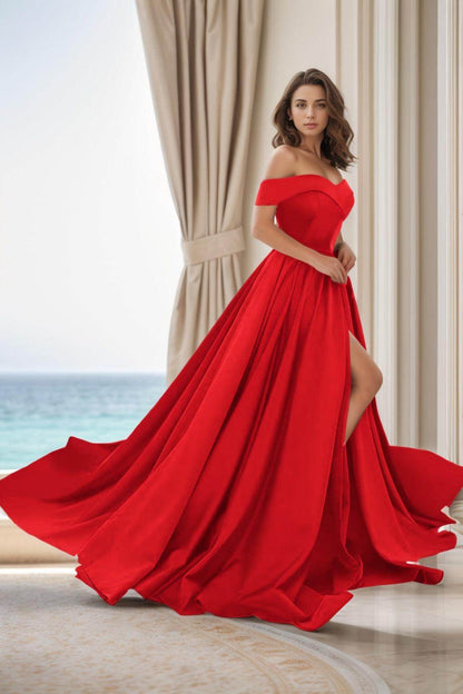 A-Line Court Train Satin Prom Dress CS0405